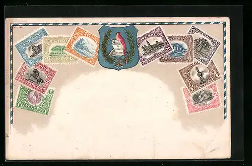 AK Guatemala, Briefmarken und Wappen