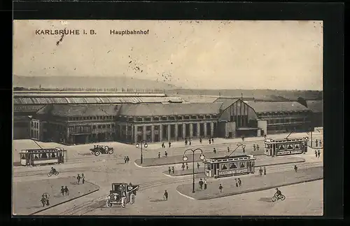 AK Karlsruhe, Hauptbahnhof, Strassenbahnen