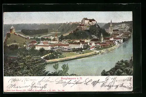 Relief-AK Burghausen a. S., Teilansicht mit Kirche