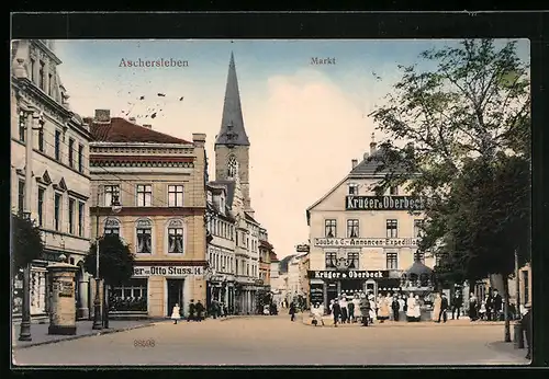 AK Aschersleben, Partie am Markt mit Litfasssäule