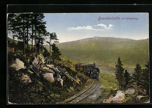 AK Brocken / Harz, Brockenbahn am Königsberg, Bergbahn