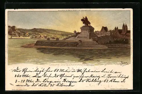 Künstler-AK Carl Biese: Coblenz, Das Kaiserdenkmal