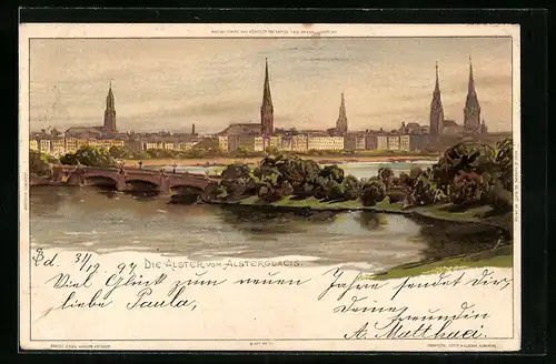 Künstler-AK Carl Biese Hamburg-Rotherbaum, Die Alster vom Alsterglacis