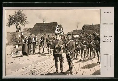 AK Soldaten bei der Rast im Dorfe Neuweier, Reichseinigungskriege