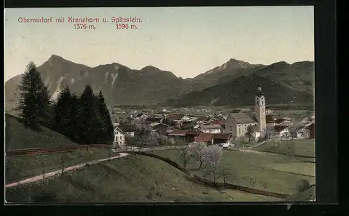 AK Oberaudorf, Ortsansicht mit Kranzhorn u. Spitzstein