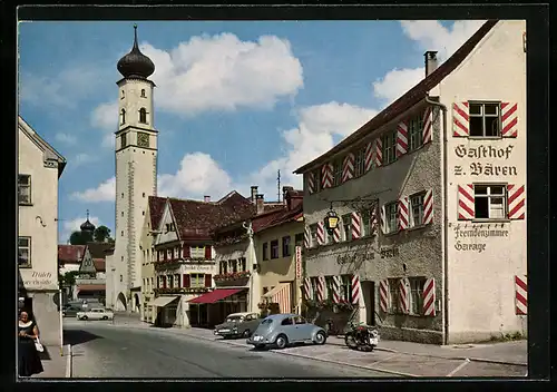 AK Isny /Allgäu, Lindauer Strasse mit Blaserturm und Gasthof z. Bären