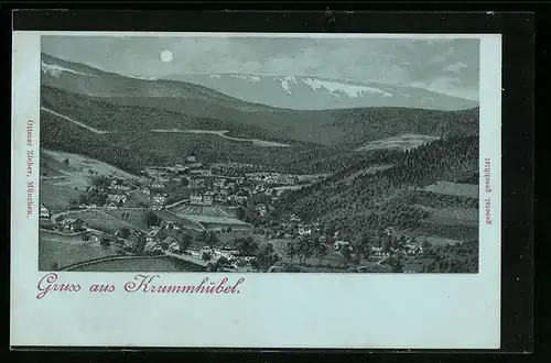 Mondschein-AK Krummhübel, Panorama im Vollmondlicht