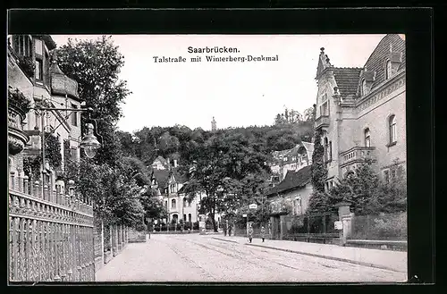 AK Saarbrücken, Talstrasse mit Winterberg-Denkmal