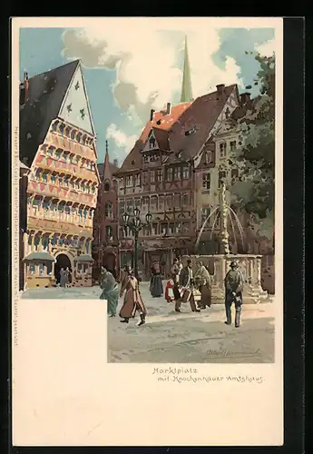 Künstler-AK Otto Hammel: Hildesheim, Marktplatz mit Knochenhauer Amtshaus