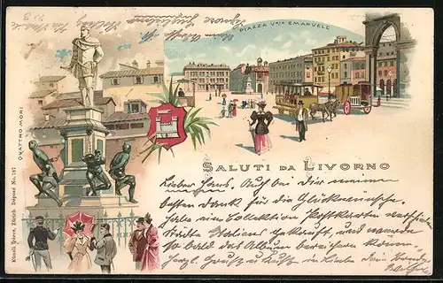 Lithographie Livorno, Piazza Vittorio Emanuele, Wappen