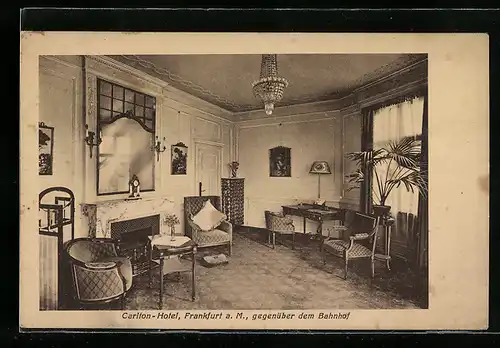 AK Frankfurt a. M., Zimmer im Carlton-Hotel, gegenüber dem Bahnhof