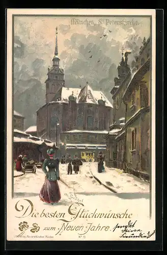 Künstler-AK Otto Strützel: München, St. Peterskirche im Winter