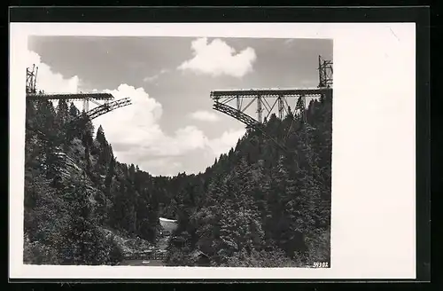 AK Bau der Ammer-Hochbrücke bei Echelsbach