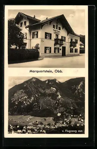 AK Marquartstein, Ortsansicht vom Flugzeug aus gesehen, Gasthof Alpenrose