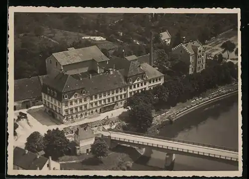 AK Donauwörth, Kronenbrauerei mit Hotel Krebs aus der Vogelschau