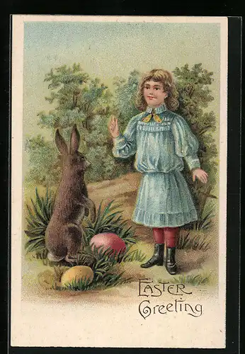 AK Mädchen mit Osterhasen