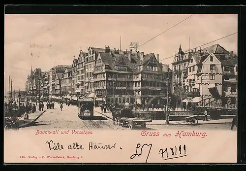 AK Hamburg-Neustadt, Baumwall und Vorsetzen mit Strassenbahn