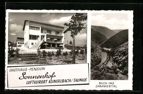 AK Klingelbach /Taunus, Gasthaus-Pension Sonnenhof, Bes. Willi Gemmer, Blick ins Jammertal