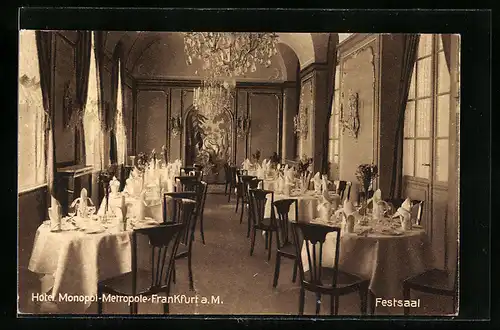 AK Frankfurt a. M., Hotel Monopol-Metropole, Blick in den Festsaal