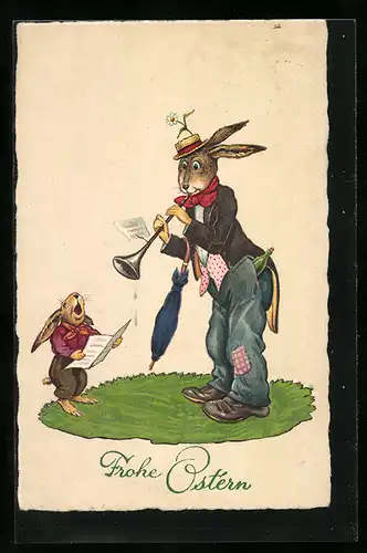 AK Osterhase mit Fanfare