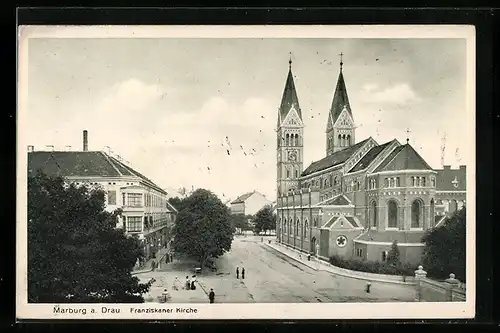 AK Maribor / Marburg, Strassenpartie an der Franziskaner Kirche