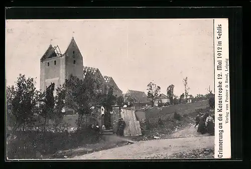 AK Sehlis, Zerstörungen an der Kirche nach Unwetter vom 12.5.1912