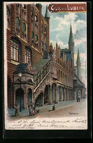 Lithographie Lübeck, Vollmond am Rathaus