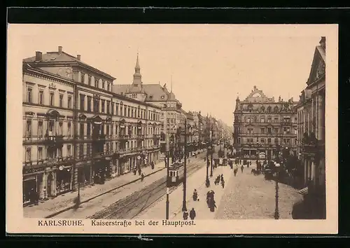 AK Karlsruhe, Kaiserstrasse bei der Hauptpost