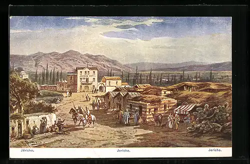 Künstler-AK Friedrich Perlberg: Jericho, Panorama mit Jordan-Hotel