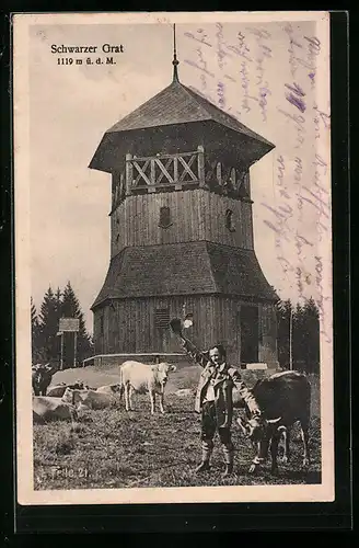 Künstler-AK Eugen Felle: Isny, Schletteralm am Schwarzen Grat, Gasthaus