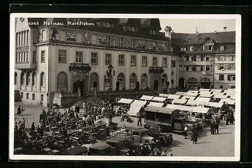 AK Herisau, Marktleben, Gemüsehandlung Joh. Zwicker am Marktplatz