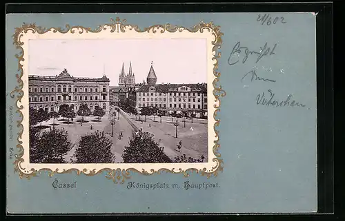 AK Cassel, Königsplatz m. Hauptpost