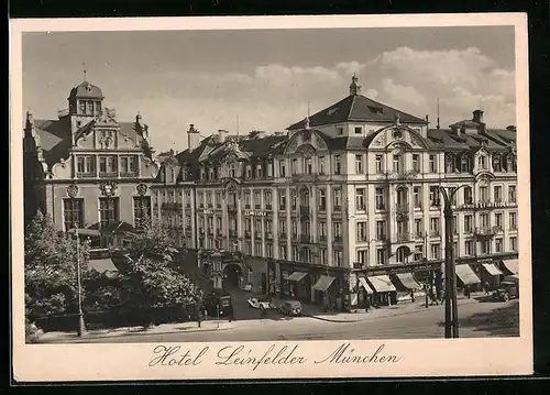 AK München, Hotel Leinfelder, Lenbach- & Karlsplatz