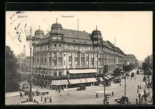 AK Berlin-Tiergarten, Hotel Fürstenhof mit Strassenbahnen