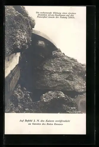 AK Lüttich, Wirkung eines deutschen 42-Geschosses auf das Fort Loucin