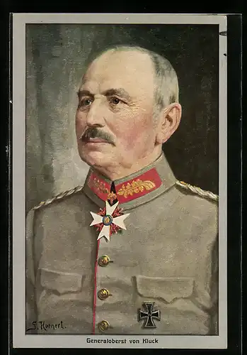 Künstler-AK Portrait von Generaloberst Alexander von Kluck in Uniform mit eisernen Kreuz