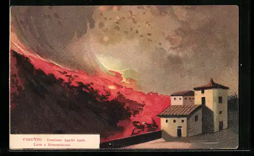 Künstler-AK Napoli, Eruzione Aprile 1906, Lava a Boscotrecase, Vulkanische Lava