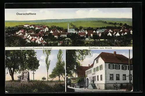 AK Oberschefflenz, Gasthaus zum Hirsch, Grossherzog-Friedrich-Denkmal, Teilansicht