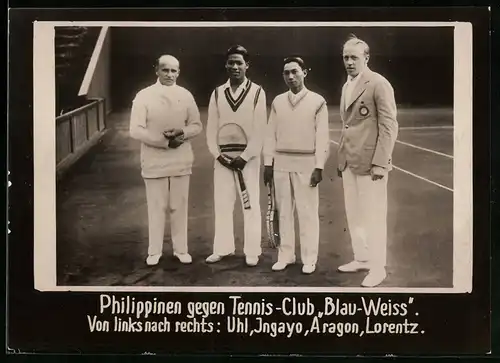Fotografie Tennis, Philippinen genen Tennis-Club Blau-Weiss, Tennisspieler Uhl, Ingayo, Aragon & Lorentz