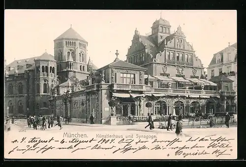 AK München, Künstlerhaus und Synagoge im Sonnenschein