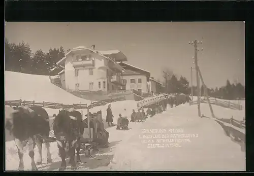 AK Seefeld, Ausflug der Abteilung I des k. k. Notreservespitals mit Schlitten und Fuhrwerk