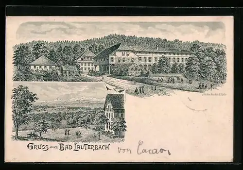 Lithographie Oftringen, Bad Lauterbach, Ortsansicht