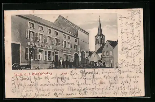 AK Wolfskirchen, Gasthaus Heinrich Quirin, Kirche