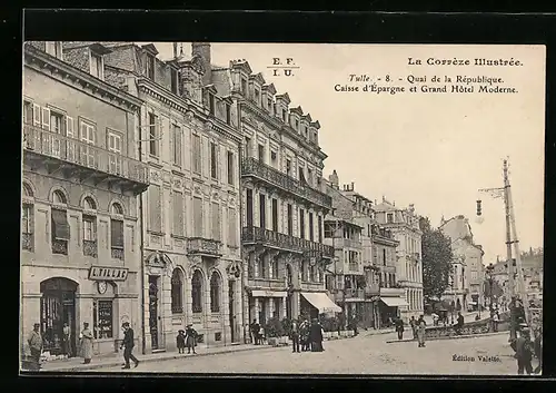 AK Tulle, Quai de la République Caisse d`Epargne et Grand Hôtel Moderne