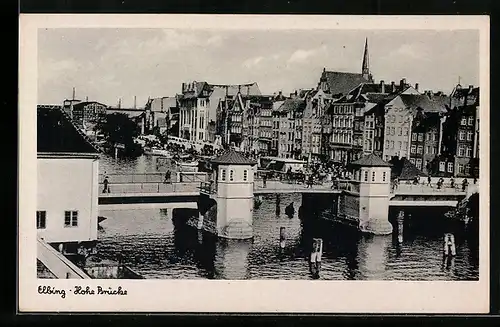 AK Elbing / Elblag, Ortspartie mit Hohe Brücke