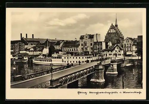 AK Elbing / Elblag, Dampferanlegestelle und Marienkirche