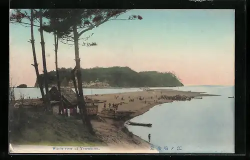 AK Yenoshima, Panorama des Ortes samt Strand