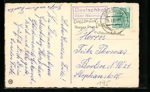 AK Landpoststempel Deutschhof über Neuruppin