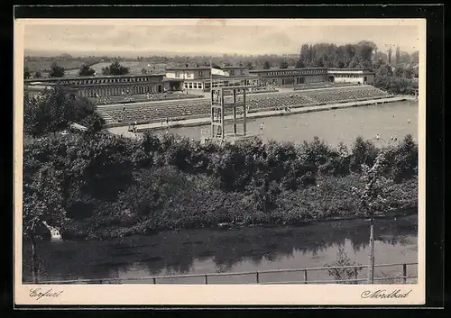 AK Erfurt, Nordbad mit Sprungturm und Gewässer aus der Vogelschau