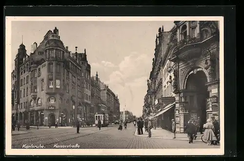 AK Karlsruhe, Strassenpartie in der Kaiserstrasse